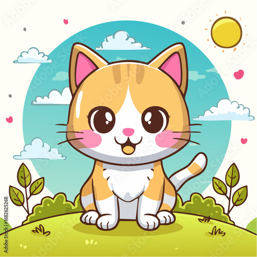 Cute Kawaii Cat Vector Illustration