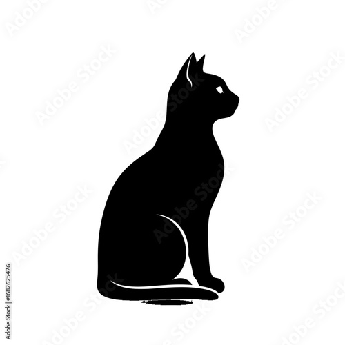 A simple black silhouette of a domestic cat sitting upright in profile, looking to the right against a plain white background.