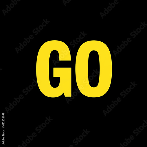 Minimalist design featuring the word GO in vibrant yellow typography, symbolizing motivation, forward movement, and getting started