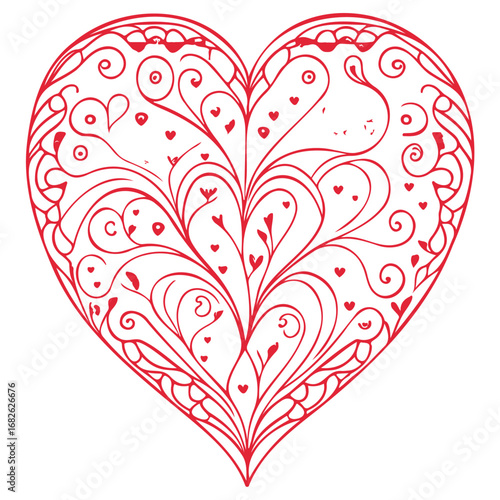 Detailed red heart outline with intricate floral patterns evoking feelings of love, affection, and