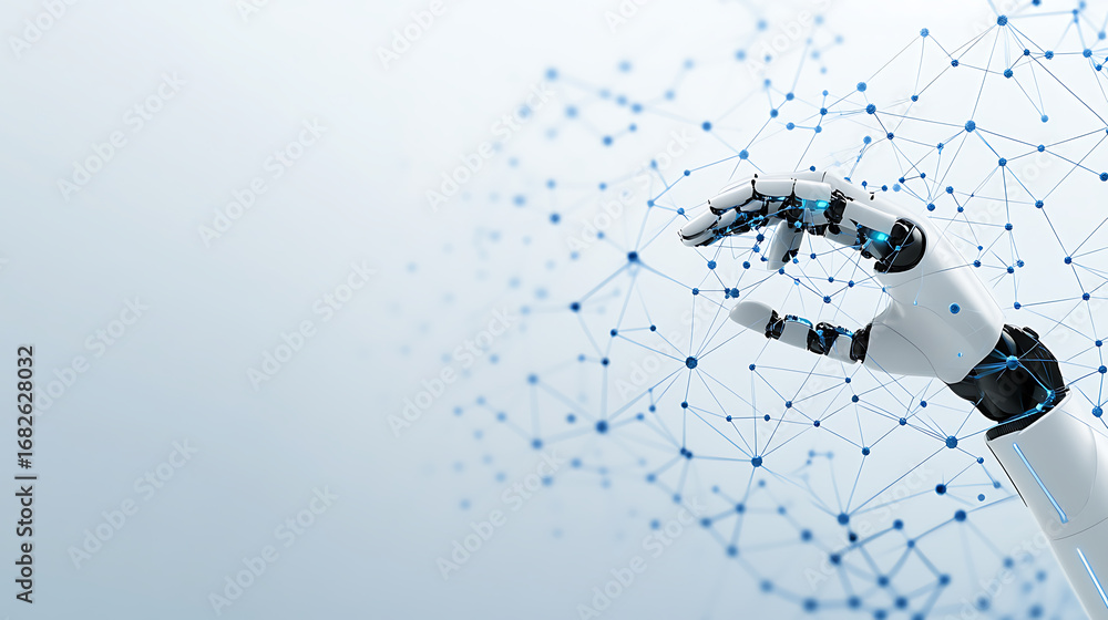 Fototapeta premium Robotic Hand Interacting with Digital Network