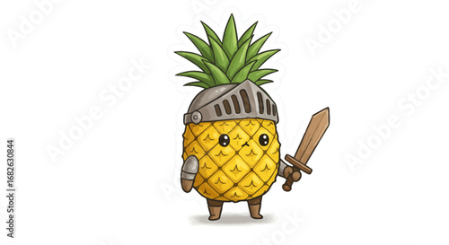 Cute Pineapple as Medieval Knight Colored Pencil Sticker Illustration