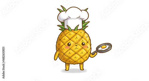 Cute Pineapple as Chef Colored Pencil Sticker Illustration