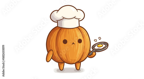 Cute Pumpkin as Chef Colored Pencil Sticker Illustration