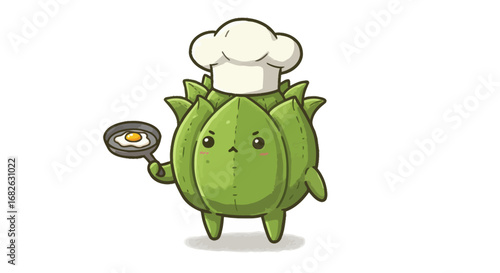 Cute Succulent as Chef Colored Pencil Sticker Illustration