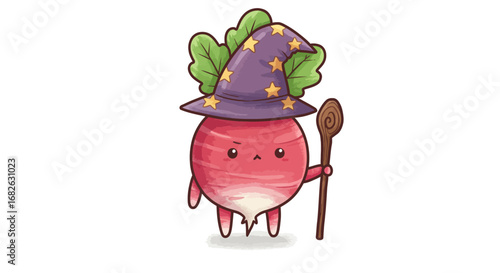 Cute Radish as Wizard Colored Pencil Sticker Illustration