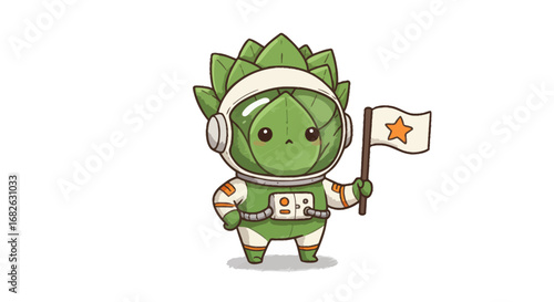Cute Succulent as Astronaut Colored Pencil Sticker Illustration