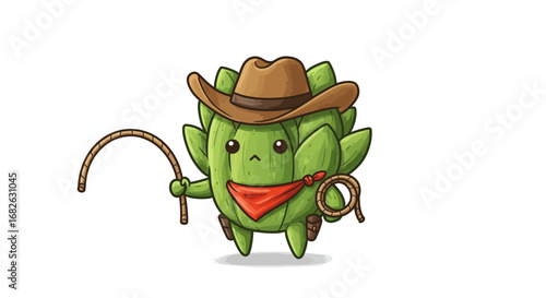 Cute Succulent as Cowboy Colored Pencil Sticker Illustration