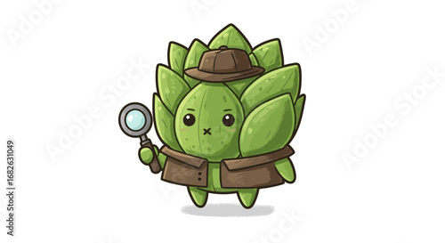 Cute Succulent as Detective Colored Pencil Sticker Illustration