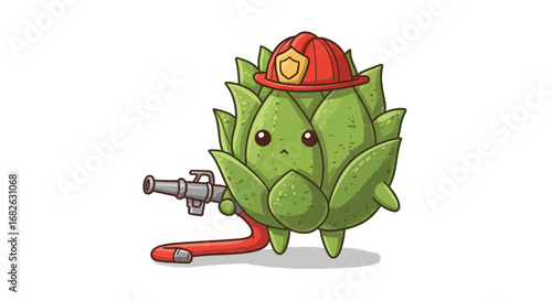 Cute Succulent as Firefighter Colored Pencil Sticker Illustration