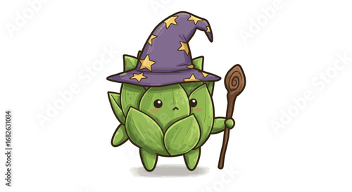 Cute Succulent as Wizard Colored Pencil Sticker Illustration