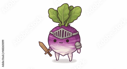 Cute Turnip as Medieval Knight Colored Pencil Sticker Illustration
