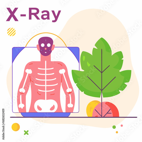 Radiology Concept – Health Care, Disease Diagnosis, X-ray and Computed Tomography of Human Body Cartoon Vector Illustration
