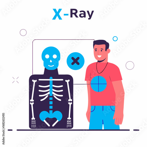 Radiology Concept – Health Care, Disease Diagnosis, X-ray and Computed Tomography of Human Body Cartoon Vector Illustration

