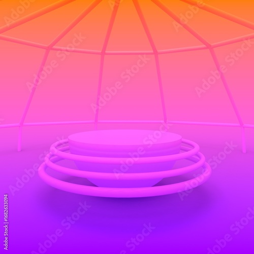 3d rendering Neon Podium Scene