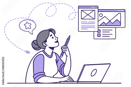 Creative Woman Generating Ideas at her Computer While Working on User Interface and User Experience Design Projects