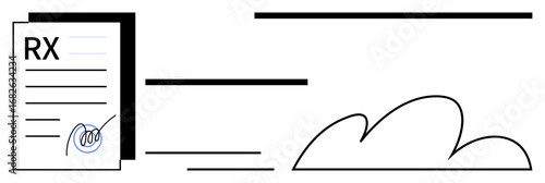 Prescription paper marked with a signature combined with a cloud outline. Ideal for healthcare, telemedicine, e-prescriptions, digital record management, cloud storage, online consultation