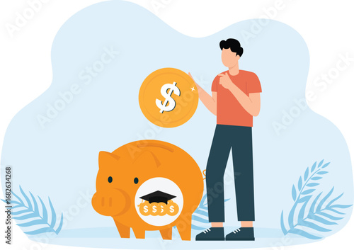 Saving money for education in piggy bank concept,

