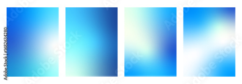 Set of blue gradients backgrounds. Vertical winter sky soft textures. Christmas sky abstract prints. Minimal gradation posters backdrops. Vector soft water collection illustration.
