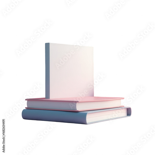 Stack of pastel-colored books on a black background, featuring a blank white cover book.