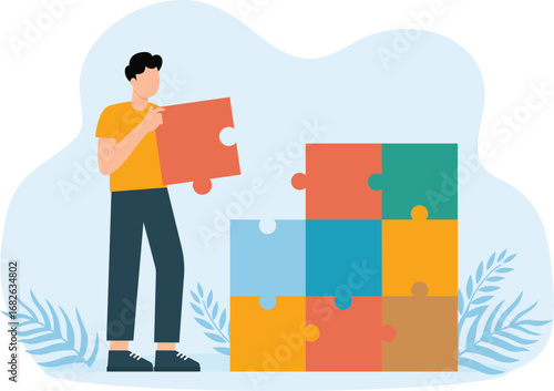 Businessman and ideas make money and jigsaw puzzle, job complete and use the idea to work, Business success and profitable new idea concept, 

