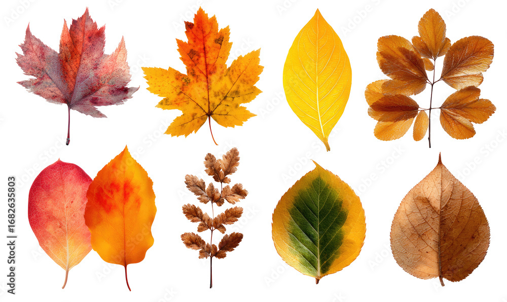 Obraz premium Nine vibrant autumn leaves in various colors