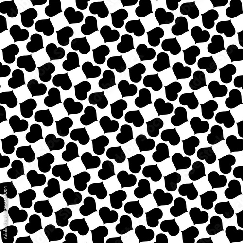 Pattern black retro hearts isolated on white background. Monochrome heart weaving vintage repetitive print illustration. Black and white hearty simple gothic abstract texture, vector eps 10