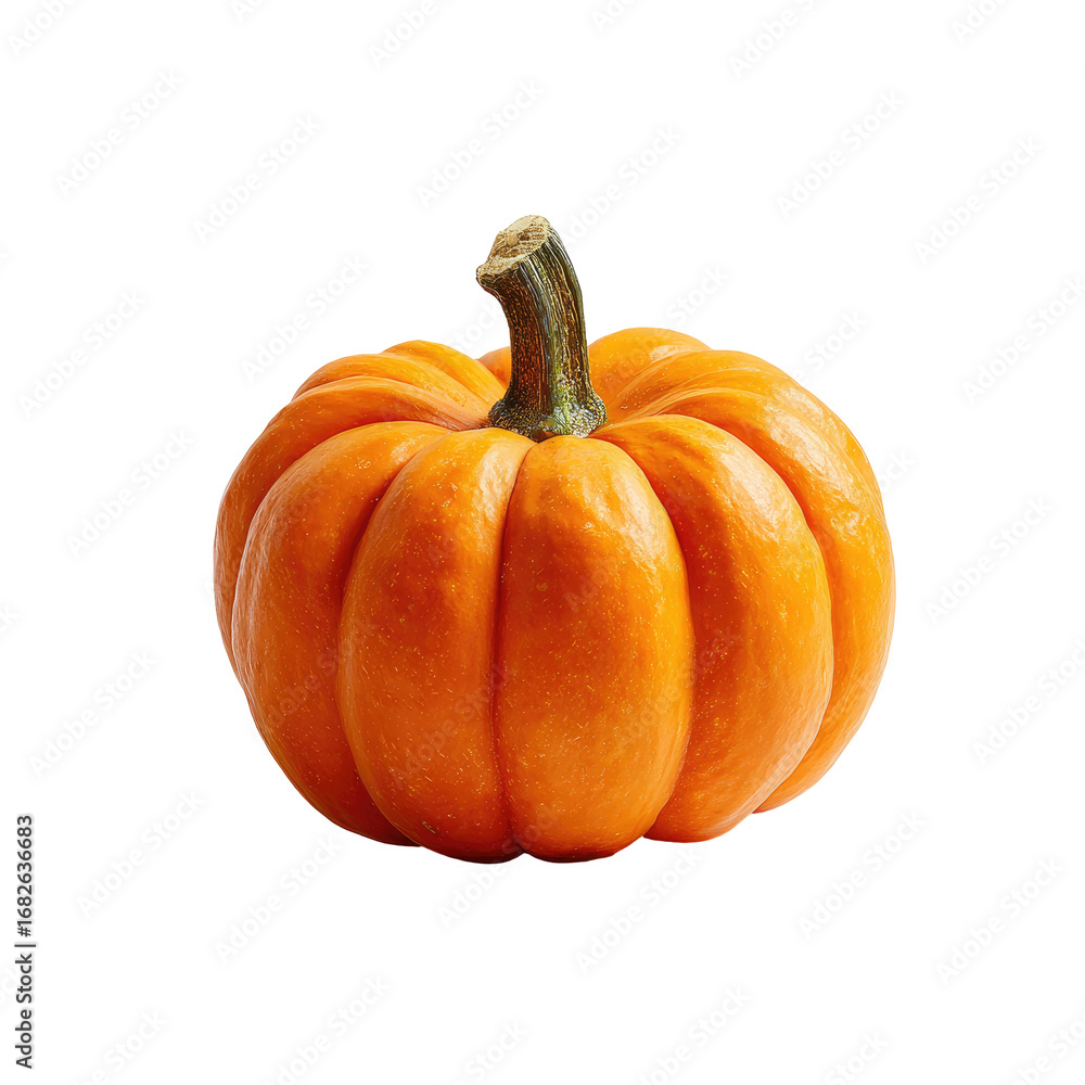 Fototapeta premium A small, round, orange pumpkin with a stem
