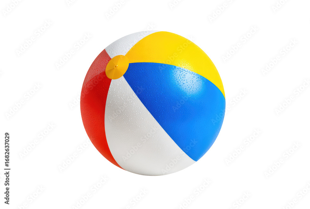 Fototapeta premium Colorful beach ball, vibrant colors, red, yellow, blue, white, isolated