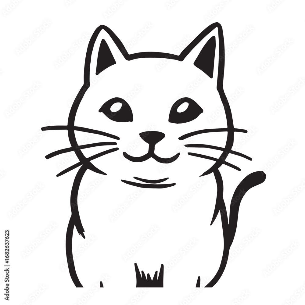 Obraz premium Cat Doodle Black and White Illustration Vector Image Cute Kitten Sketch Line Art Drawing Silhouette