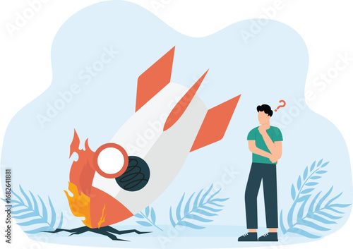 Fail rocket new business unexpected entrepreneur bankruptcy concept,

