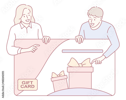 A joyful and cheerful exchange of gift cards occurs between two individuals, showcasing the true joy of gifting
