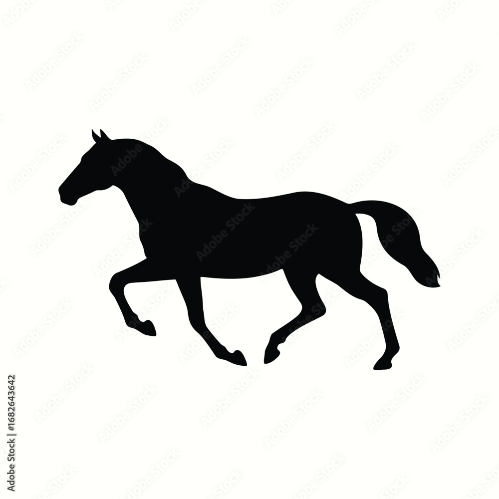 Fototapeta premium trotting horse silhouette vector, walking horse flat design, horse side view illustration, minimalist horse outline
