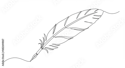 Elegant feather quill line drawing