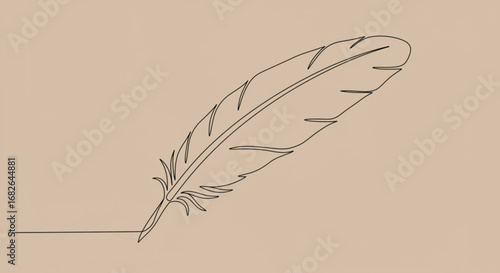 Elegant feather sketch isolated on light beige background