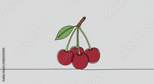 Fresh cherries with green stem