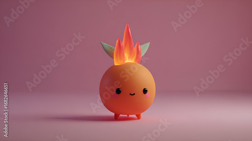 Fiery fruit glowing with expression in 3d animation