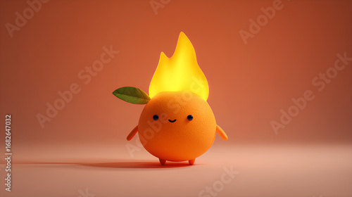 Fiery fruit glowing with expression in 3d animation