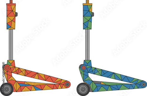 Colorful geometric floor jack illustration vector graphic art