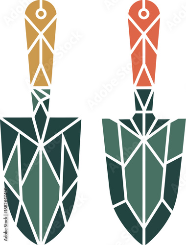 Geometric garden trowel vector illustration gardening tools