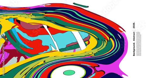 Abstract Psychedelic Brutalism Wave Blob Striped Motion Curves Composition Morphing Amoeba Fluid Shape Background