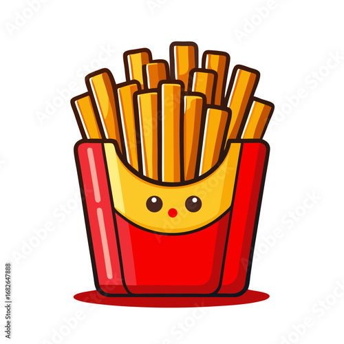 French Fries in Box – Fast Food Cartoon Illustration