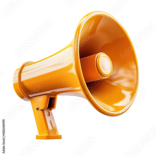 Vibrant orange megaphone against a stark black backdrop ideal for announcements marketing and promotional campaigns with a bold and attentiongrabbing design on transparent background