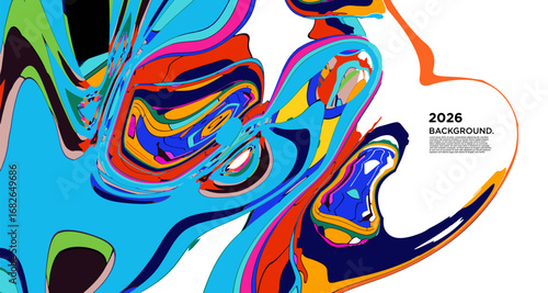 Abstract Psychedelic Brutalism Wave Blob Striped Motion Curves Composition Morphing Amoeba Fluid Shape Background
