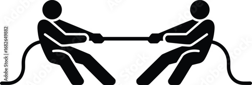 Tug-of-war Icon Competition Conflict Black and White Minimalist Design