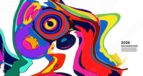 Abstract Psychedelic Brutalism Wave Blob Striped Motion Curves Composition Morphing Amoeba Fluid Shape Background