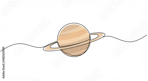One Line Drawing of Saturn Planet