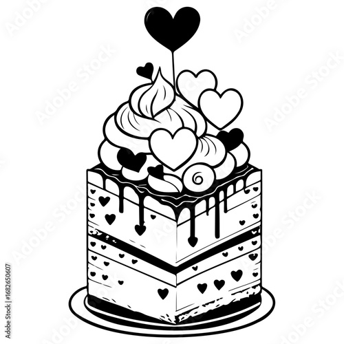Elegant heart adorned cake drawing for special events is a wonderful visual feast, celebrating