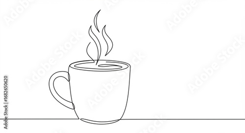 Steaming Hot Coffee Mug Continuous Line Art