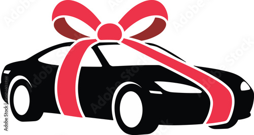 Gift Wrapped Black Sports Car Festive, Joyful Illustration